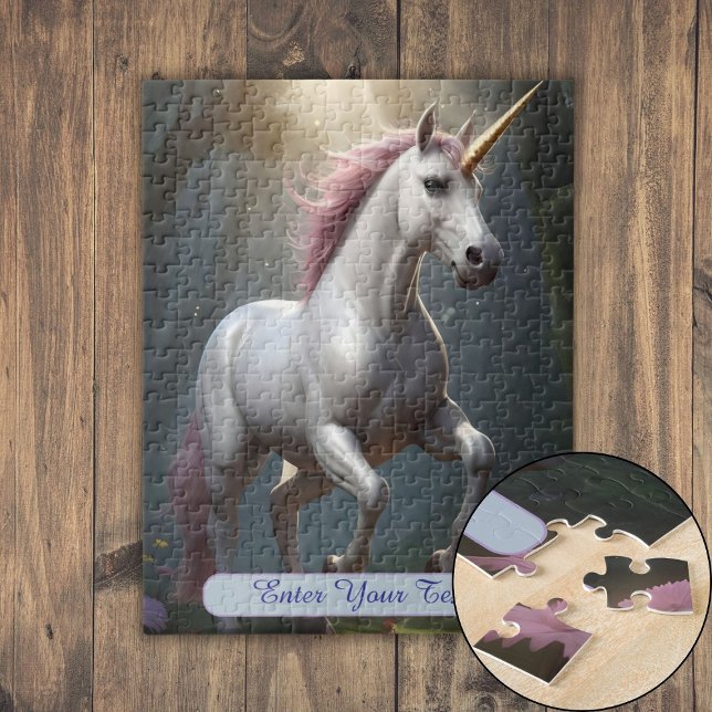 Personalised White Unicorn Forest Jigsaw Puzzle (Personalized White Unicorn Forest Jigsaw Puzzle)