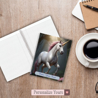 Personalised White Unicorn Forest Notebook