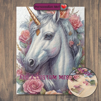 Personalised White Unicorn Portrait Jigsaw Puzzle