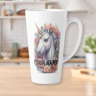 Personalised White Unicorn Portrait Latte Mug