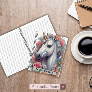 Personalised White Unicorn Portrait Notebook
