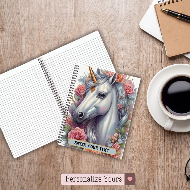Personalised White Unicorn Portrait Notebook (Personalized White Unicorn Portrait Notebook)