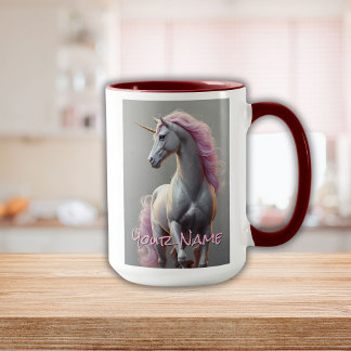 Personalised White Unicorn with Pink Mane Mug