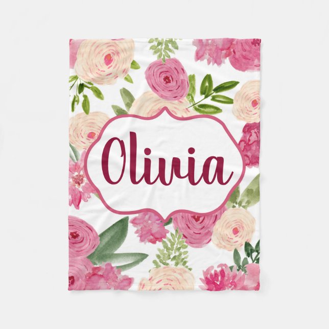Personalised White watercolor floral Blanket (Front)