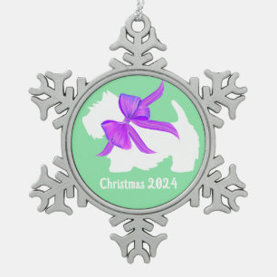 Personalised White Westie Dog Elegant Christmas Snowflake Pewter Christmas Ornament