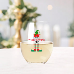 Personalised White Wine Elf Christmas Stemless Wine Glass