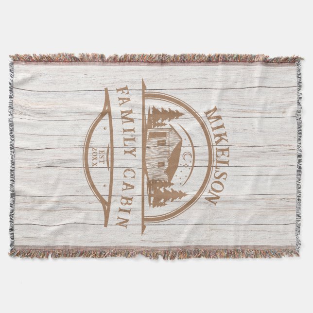 Personalised White Wood Family Cabin Throw Blanket (Front)