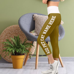 Personalised  White Yellow Brown Pet Cat Name Capri Leggings