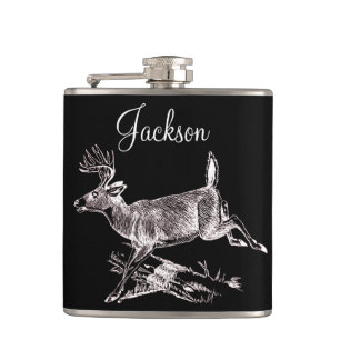 Personalised Whitetail Buck Leaping Hip Flask