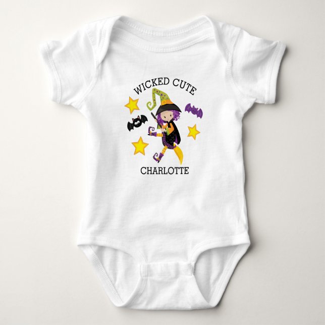 Personalised Wicked Cute Halloween Witch Baby Bodysuit (Front)