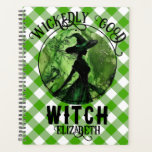 Personalised Wickedly Good Witch Green Gingham Planner<br><div class="desc">Personalised Wickedly Good Witch Green Gingham Planner - This planner features a green and black painting of a wicked witch in an enchanted forest on top of a white and green gingham chequered plaid pattern. Designed for those who loves dark fantasy and spooky things. Make a great birthday or anniversary...</div>