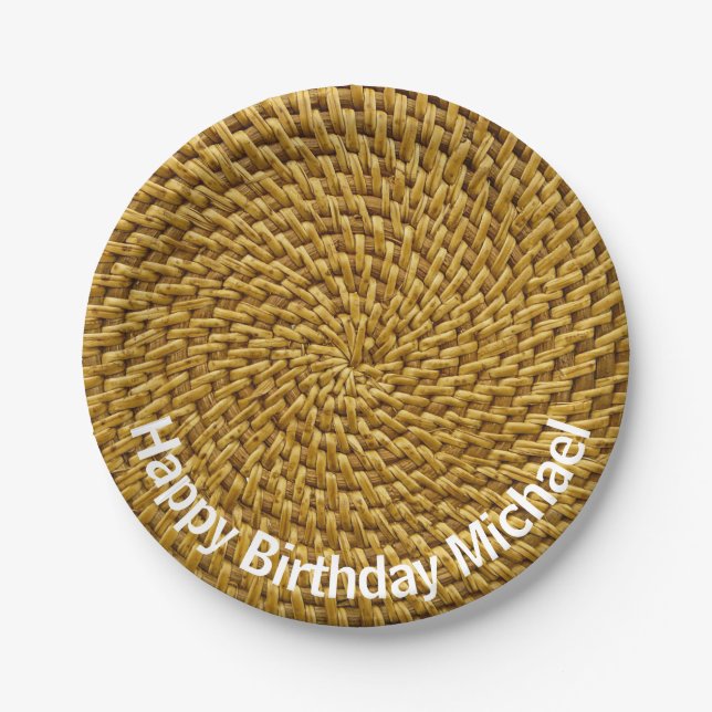 Personalised Wicker Look Bohemian Boho  Paper Plate (Front)