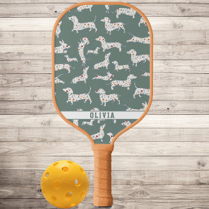 Personalised Wiener Dog, Sausage Dog Boho Flower Pickleball Paddle