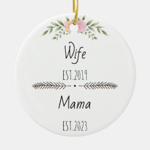 Personalised Wife Mama Est Custom Year, flowers Ceramic Tree Decoration