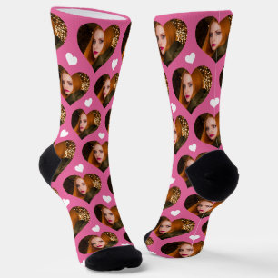 Personalised Wife Photo Heart Love Pink Socks