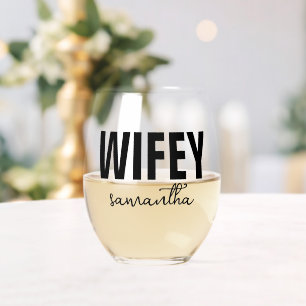 Personalised Wifey Name Stemless Wine Glass