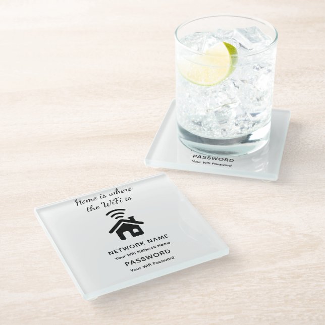 Personalised Wifi Password & Network for Guests  Glass Coaster (Angled)