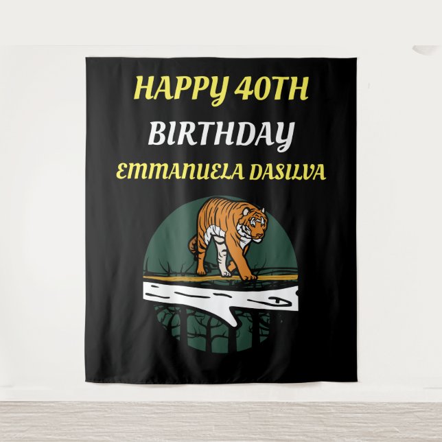 Personalised Wild Cat Tiger On Black  Tapestry (Front)