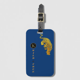 Personalised Wild & Free Tiger Monogram Navy Blue Luggage Tag