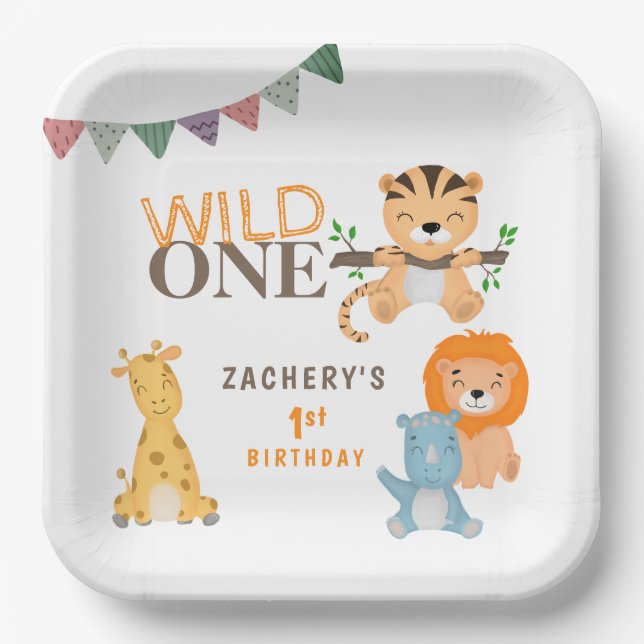 Personalised Wild ONE 1st First Birthday Paper Plate (Front)