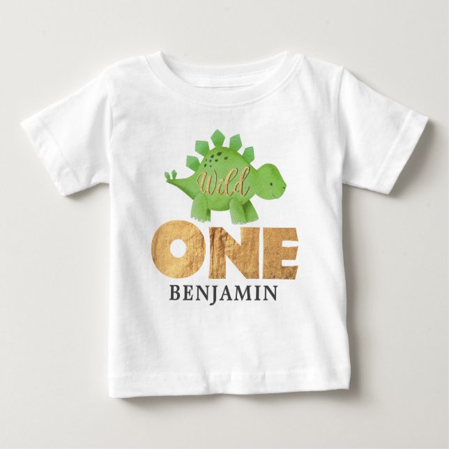 Personalised WILD ONE Dinosaur First Birthday  Bab Baby T-Shirt (Front)