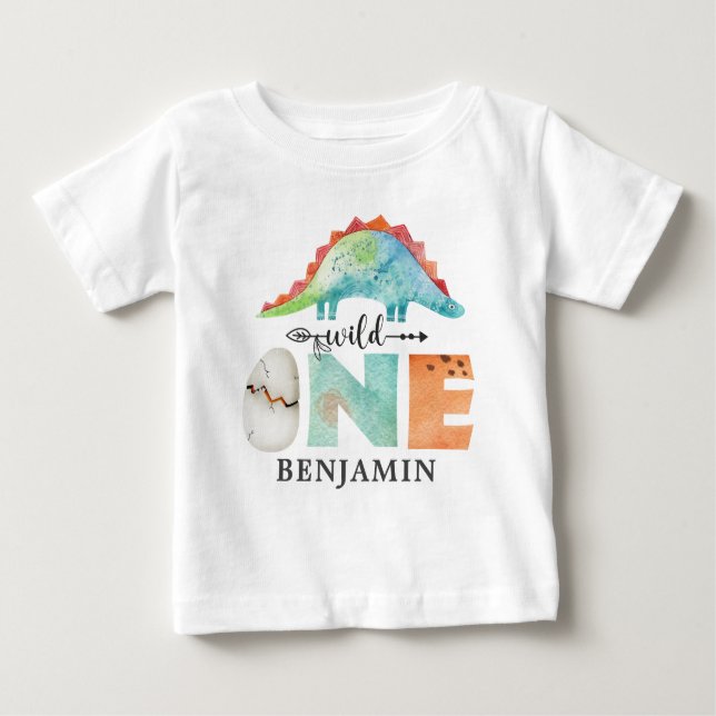 Personalised Wild ONE Dinosaur First Birthday Baby T-Shirt (Front)