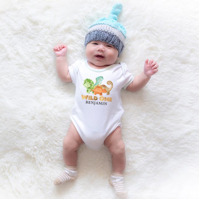 Personalised WILD ONE Dinosaurs 1st Birthday Baby Bodysuit (Creator Uploaded)