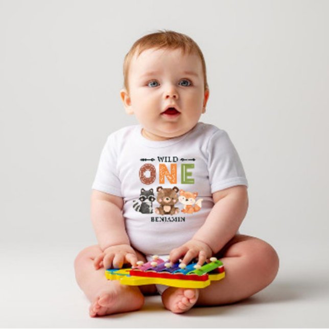 Personalised WILD ONE First Forest Birthday Baby T-Shirt (Creator Uploaded)