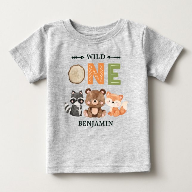 Personalised WILD ONE First Forest Birthday Baby T T-Shirt (Front)