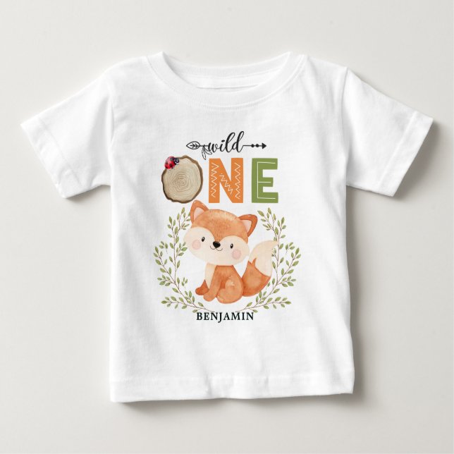 Personalised WILD ONE First Forest Fox Baby T-Shir T-Shirt (Front)