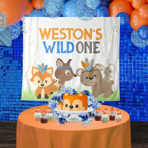 Personalised Wild One Forest Animal Party Backdrop Tapestry
