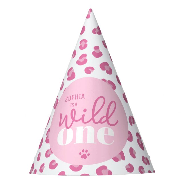 Personalised Wild One Girl 1st Birthday Party Hat (Front)
