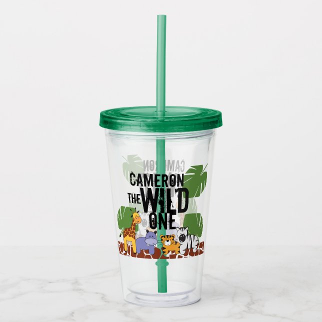 Personalised Wild One Safari Animal illustrations Acrylic Tumbler (Front)