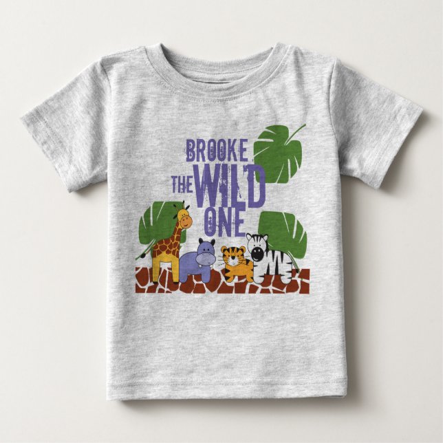 Personalised WILD ONE Safari Birthday Baby T-Shirt (Front)