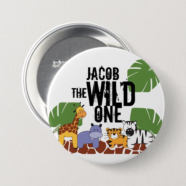 Personalised WILD ONE Safari Birthday button (Front & Back)