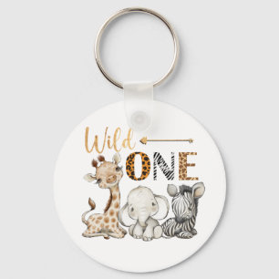 Personalised WILD ONE Safari First Birthday Baby Key Ring
