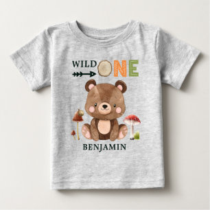 Personalised WILD ONE Woodland First Birthday Baby T-Shirt