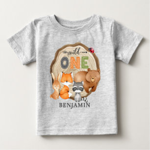 Personalised WILD ONE Woodland First Birthday Baby T-Shirt
