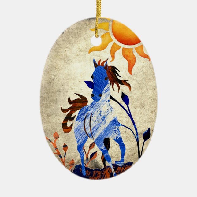 Personalised Wild Pony with Sun Horse Christmas Ceramic Tree Decoration (Front)