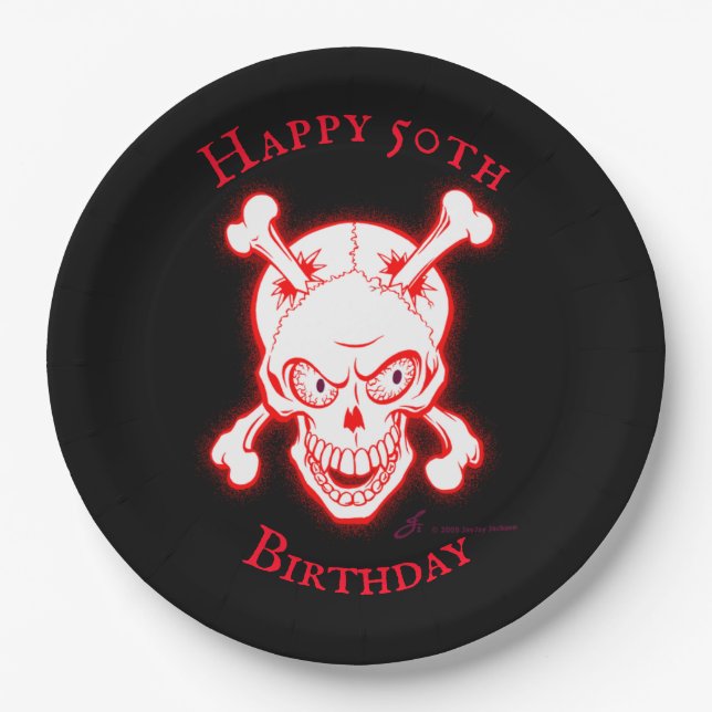 Personalised Wild Red Skull Paper Plate (Front)