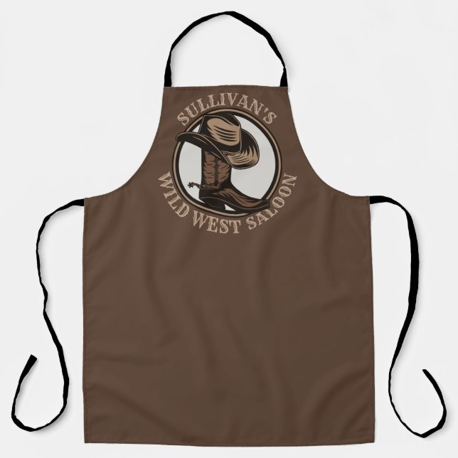 Personalised Wild West Saloon Western Cowboy Boots Apron (Front)