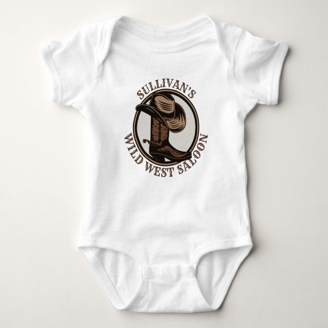 Personalised Wild West Saloon Western Cowboy Boots Baby Bodysuit (Front)