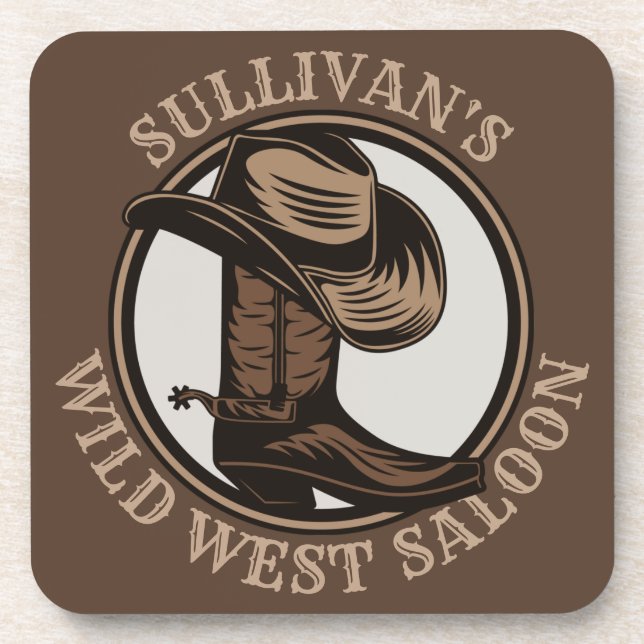 Personalised Wild West Saloon Western Cowboy Boots Coaster (Front)