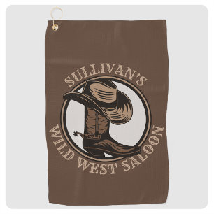 Personalised Wild West Saloon Western Cowboy Boots Golf Towel