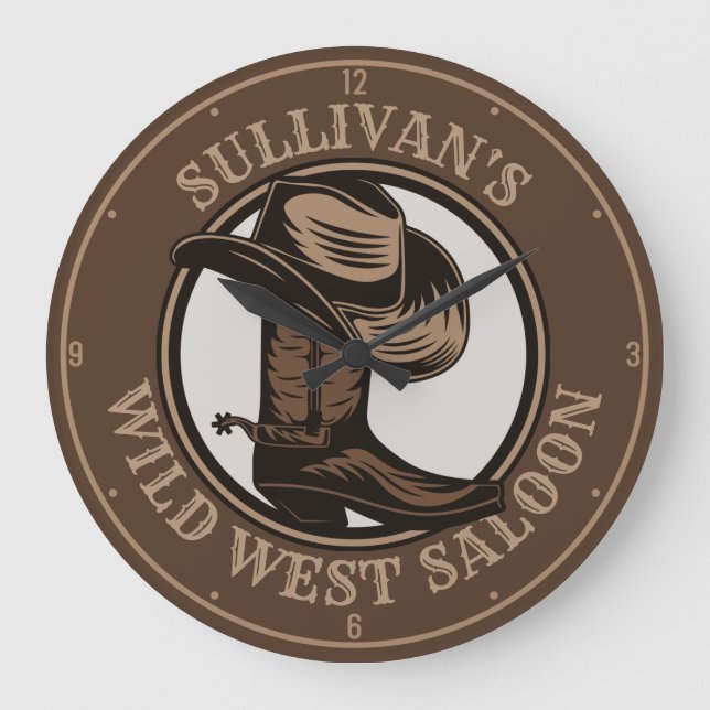Personalised Wild West Saloon Western Cowboy Boots Large Clock (Front)