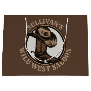 Personalised Wild West Saloon Western Cowboy Boots Large Gift Bag