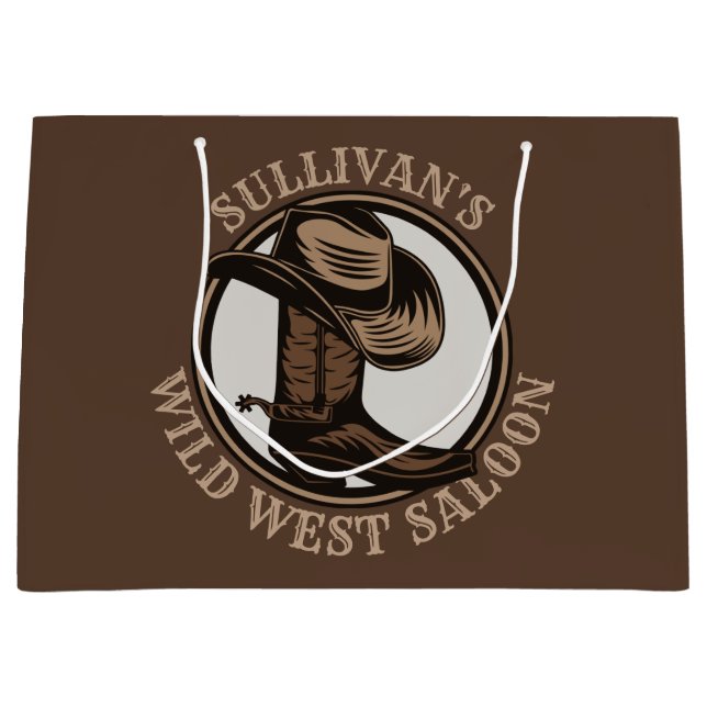 Personalised Wild West Saloon Western Cowboy Boots Large Gift Bag (Front)