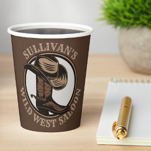 Personalised Wild West Saloon Western Cowboy Boots Paper Cups