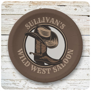 Personalised Wild West Saloon Western Cowboy Boots Paper Plate
