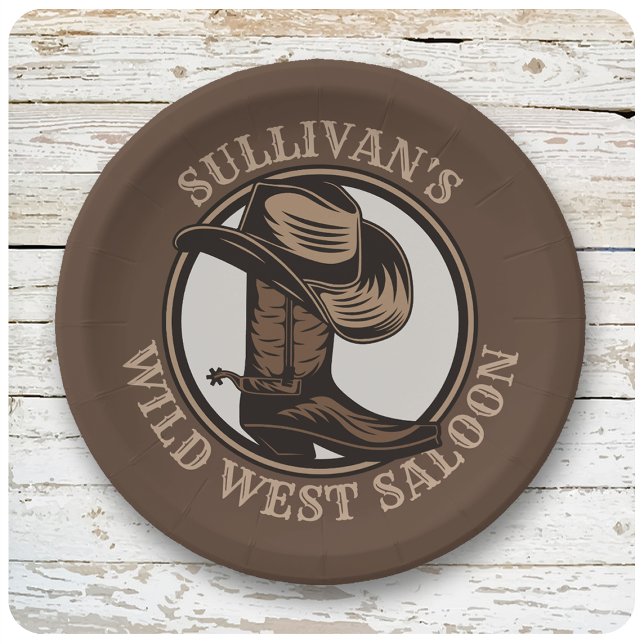Personalised Wild West Saloon Western Cowboy Boots Paper Plate (Creator Uploaded)